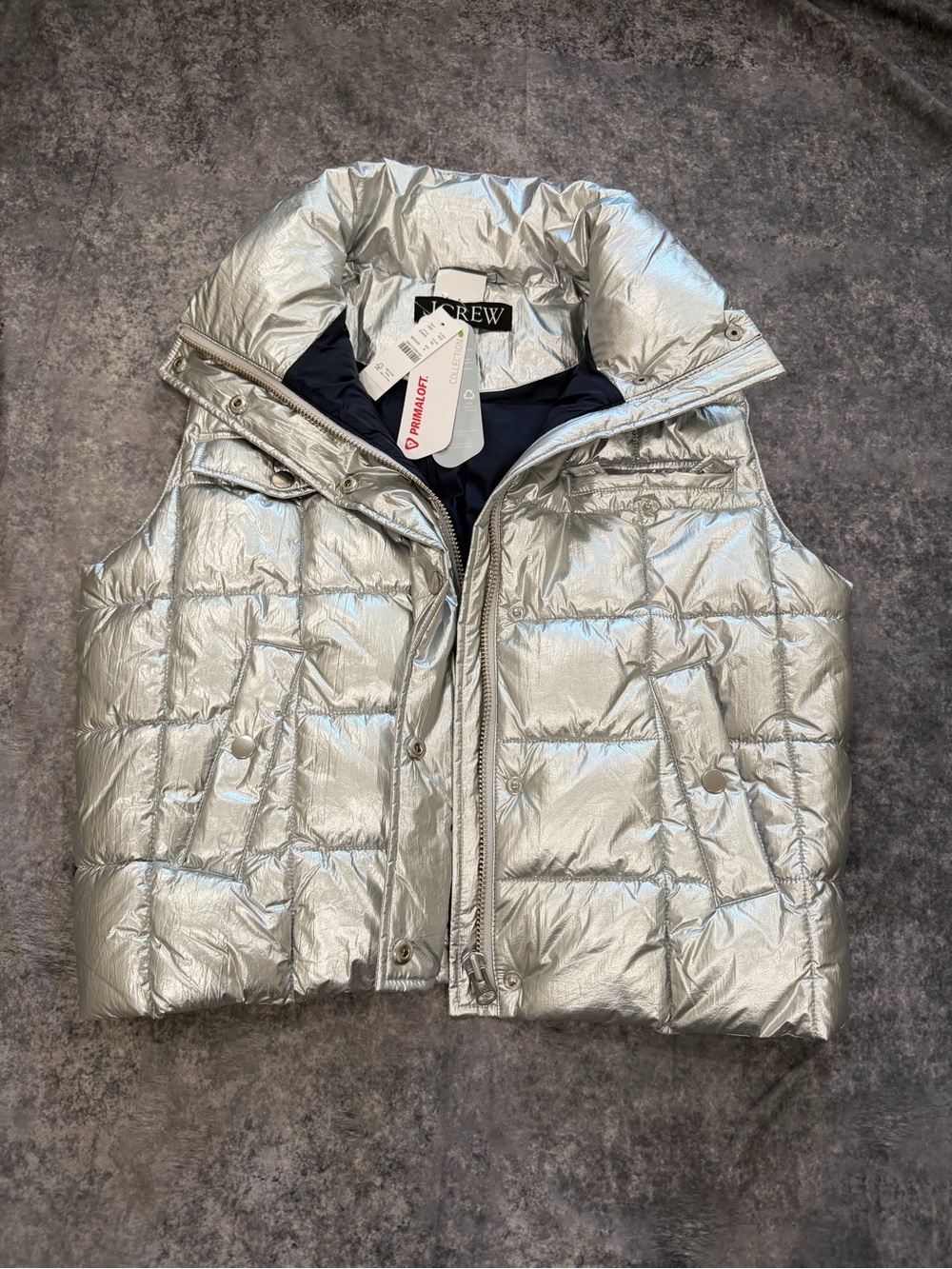 J. Crew Silver Quilted Puffer Vest